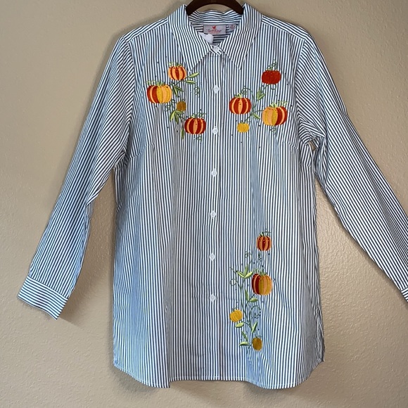 Fall Pumpkins Embroidered Sequins Button Down Top - Picture 15 of 16